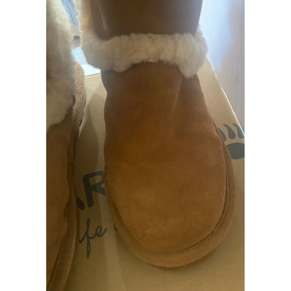 Bearpaw KendallTall Hickory Suede Fur Trim Winter Boots Brown Women's Size 8